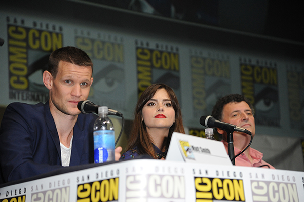 Matt Smith and Jenna Coleman along with executive producer Steven Moffat on the panel.

Photo by Jody Cortes © 2013 SDCC